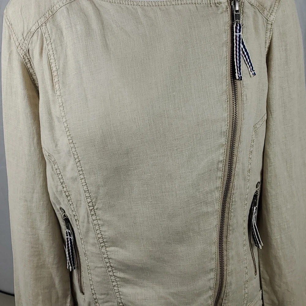 Micheal Stars linen Asimetrical moto Jacket. Tan color. Size M - Picture 6 of 8
